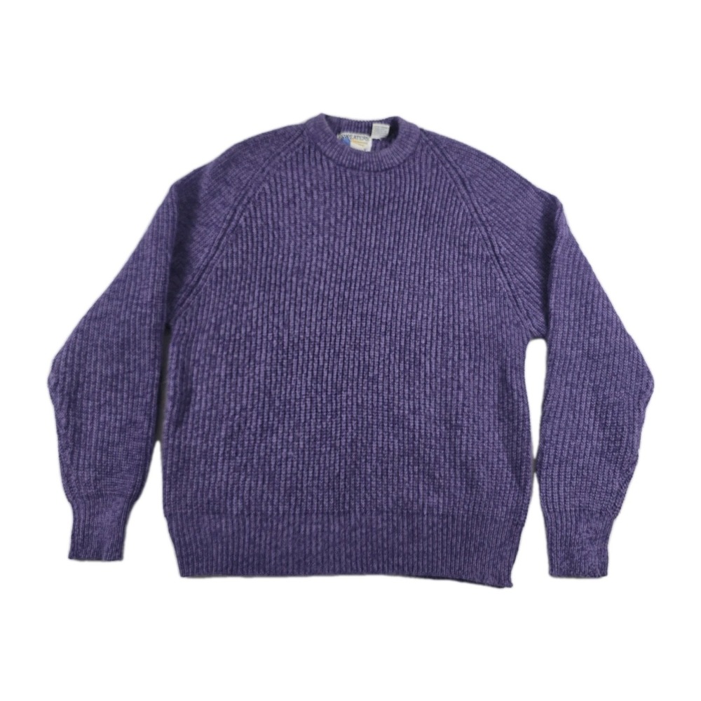 Sweaters Purple Ribbed Knit Pullover Crew Neck Raglan Long Sleeve Acrylic Large